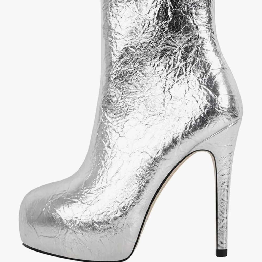 Silver High Heel Ankle Boots